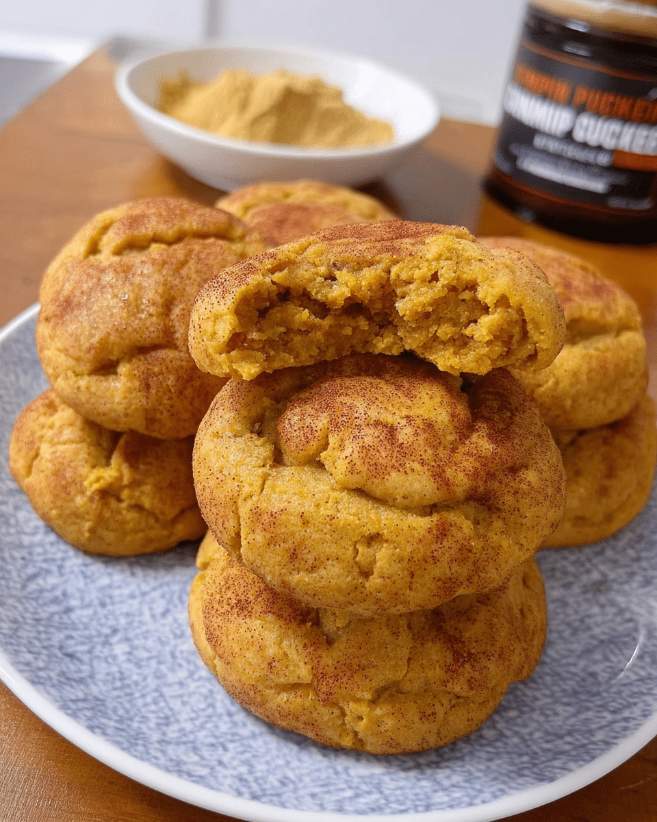 Pumpkin snickerdoodle cookies cooling on wire rack