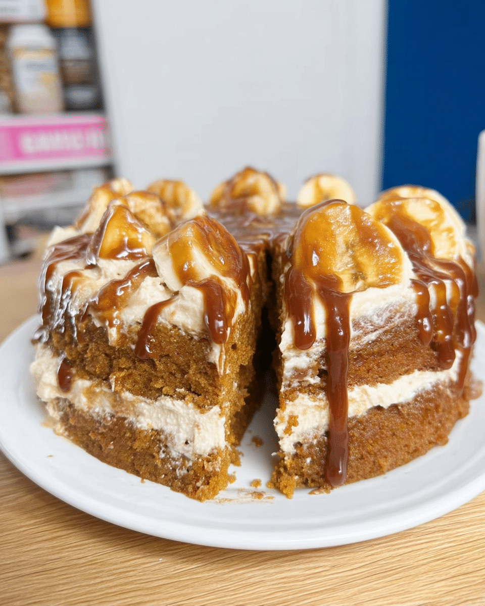 Overhead view of pumpkin spice cake with swirl design frosting
