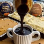Pumpkin spice creamer coffee swirl in white mug
