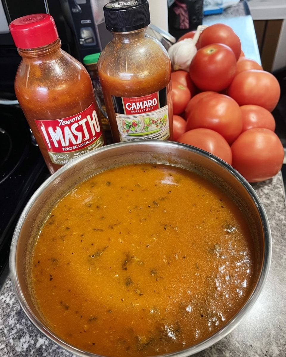 Roasted tomatoes in pan for tomato soup with fresh tomatoes