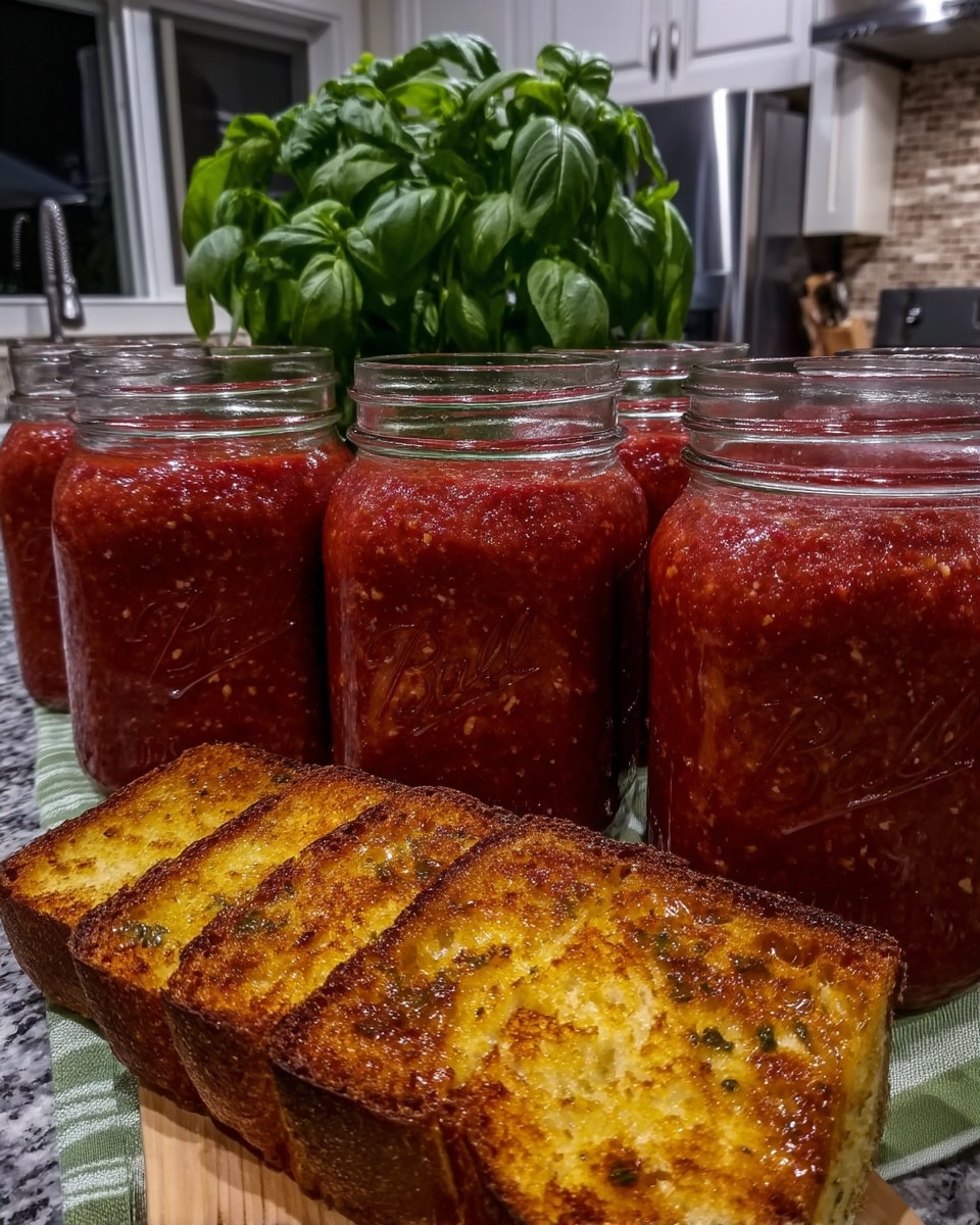 Large pot of simmering tomato sauce for canning