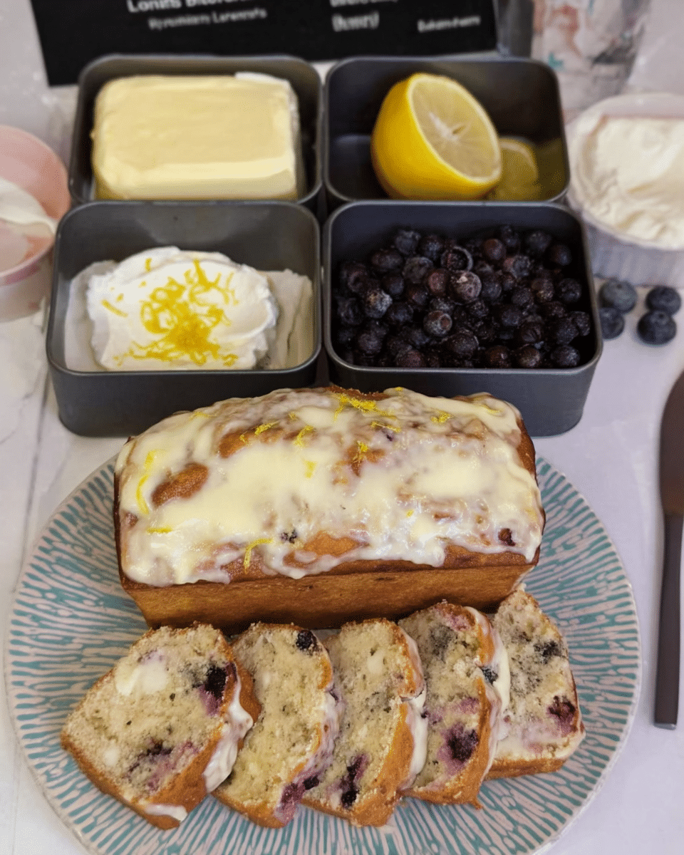Sliced mini loaf pan Christmas bread with lemon drizzle