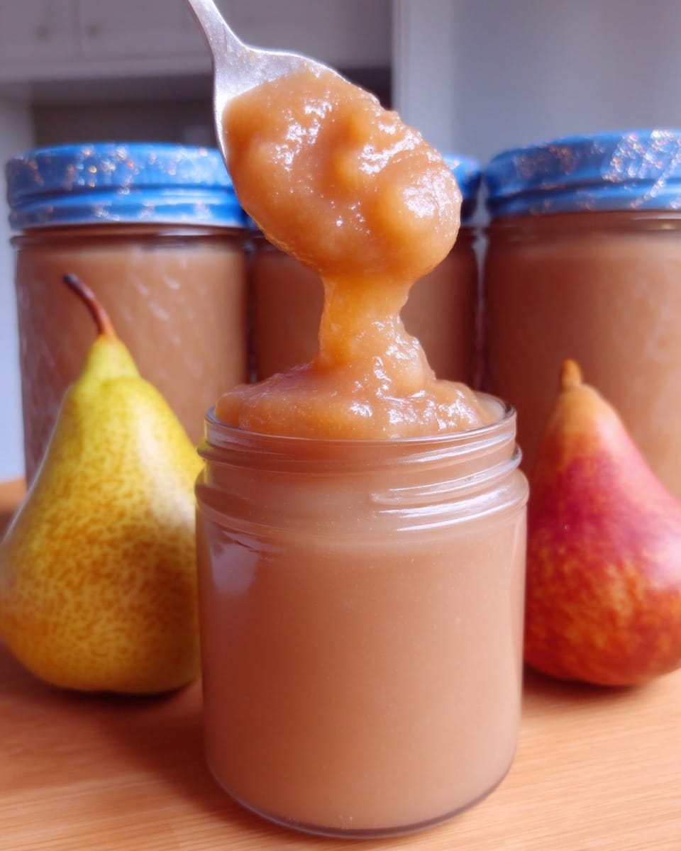 pear butter recipe in crock pot mid-cook