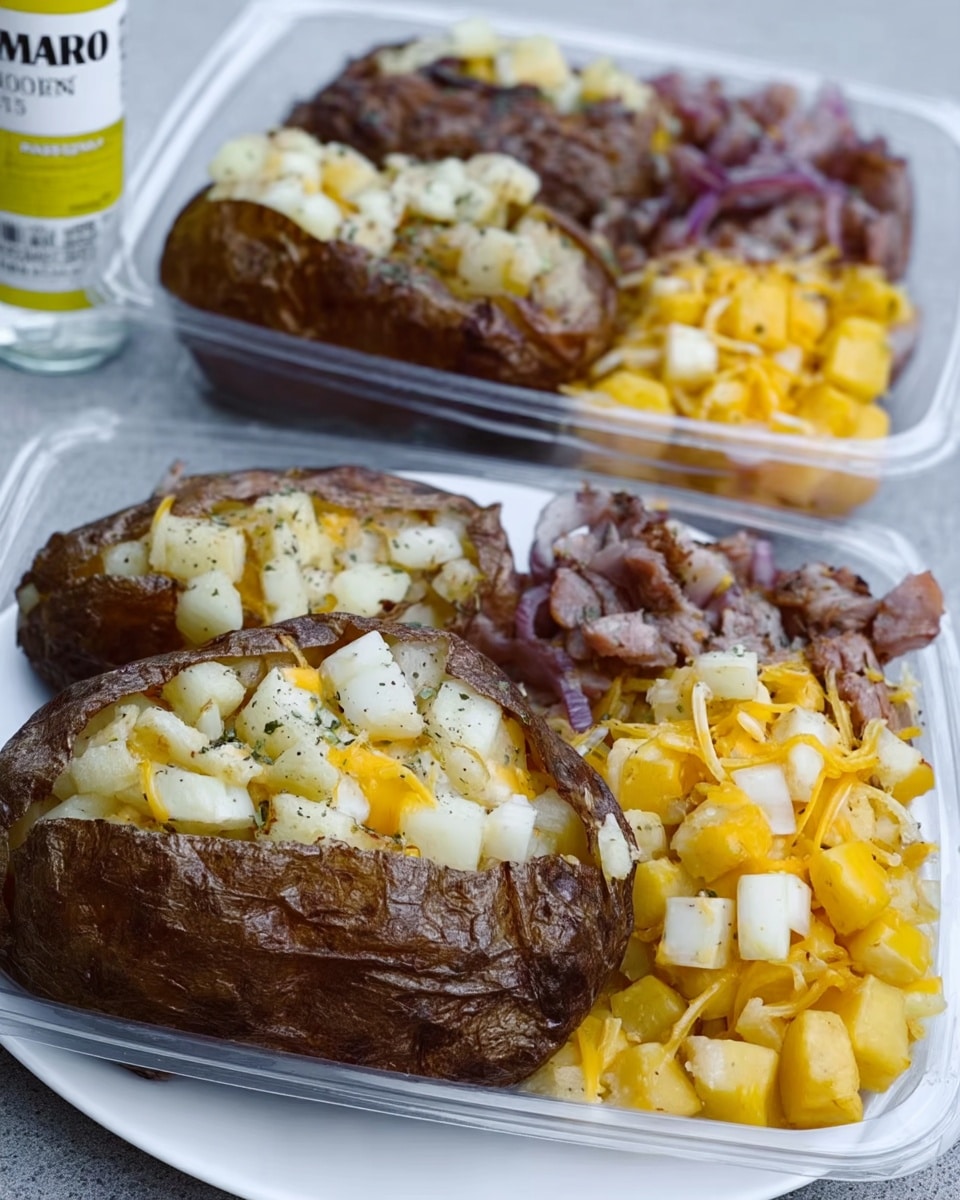 Slow cooker baked potato sliced open with toppings
