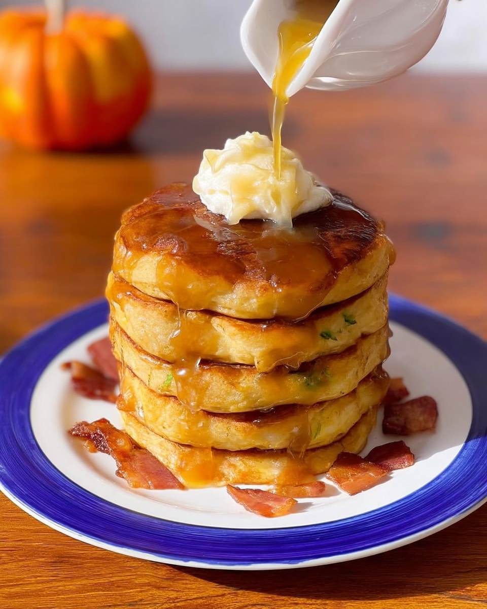 Close-up of pumpkin pancakes with whipped cream