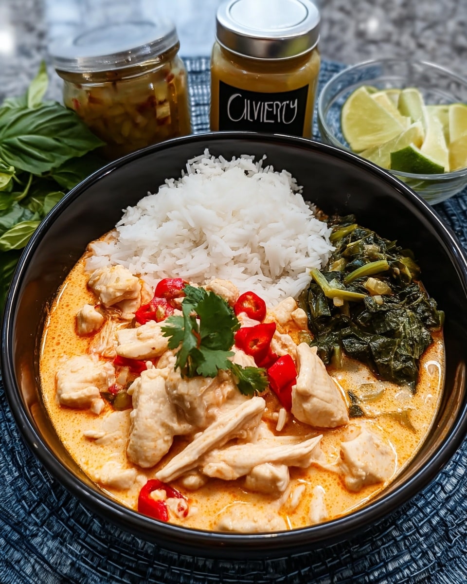 Bowl of Thai chicken curry soup topped with basil – chicken soup recipes