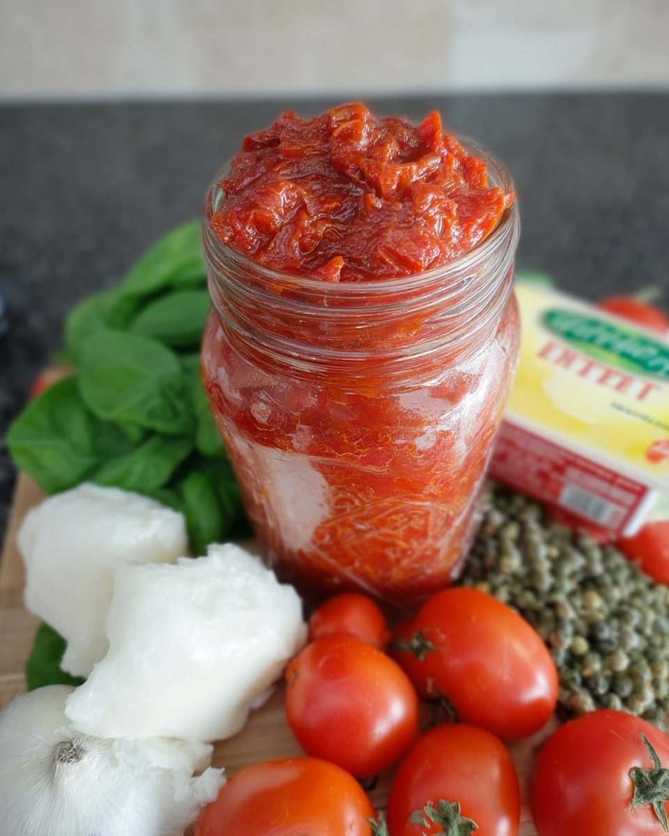 Sauce from fresh tomatoes stored in glass jars for freezing