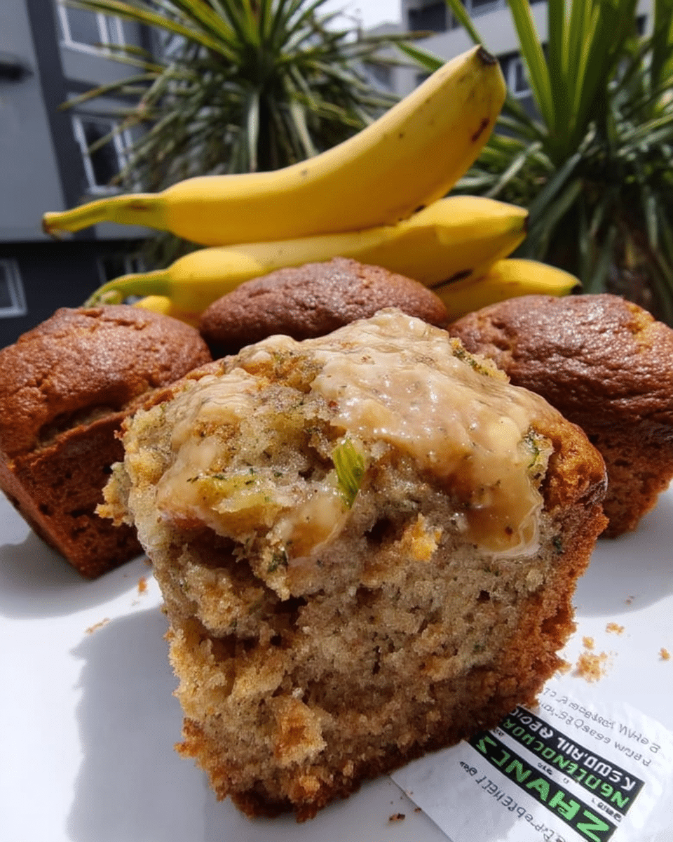 Zucchini banana bread sliced on wooden board