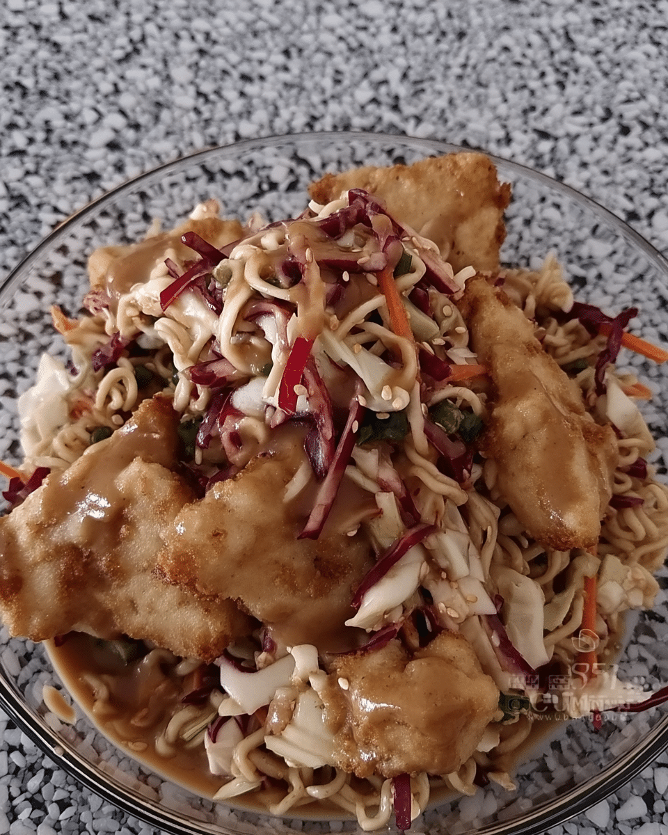 Asian Slaw served as a side dish with grilled chicken.