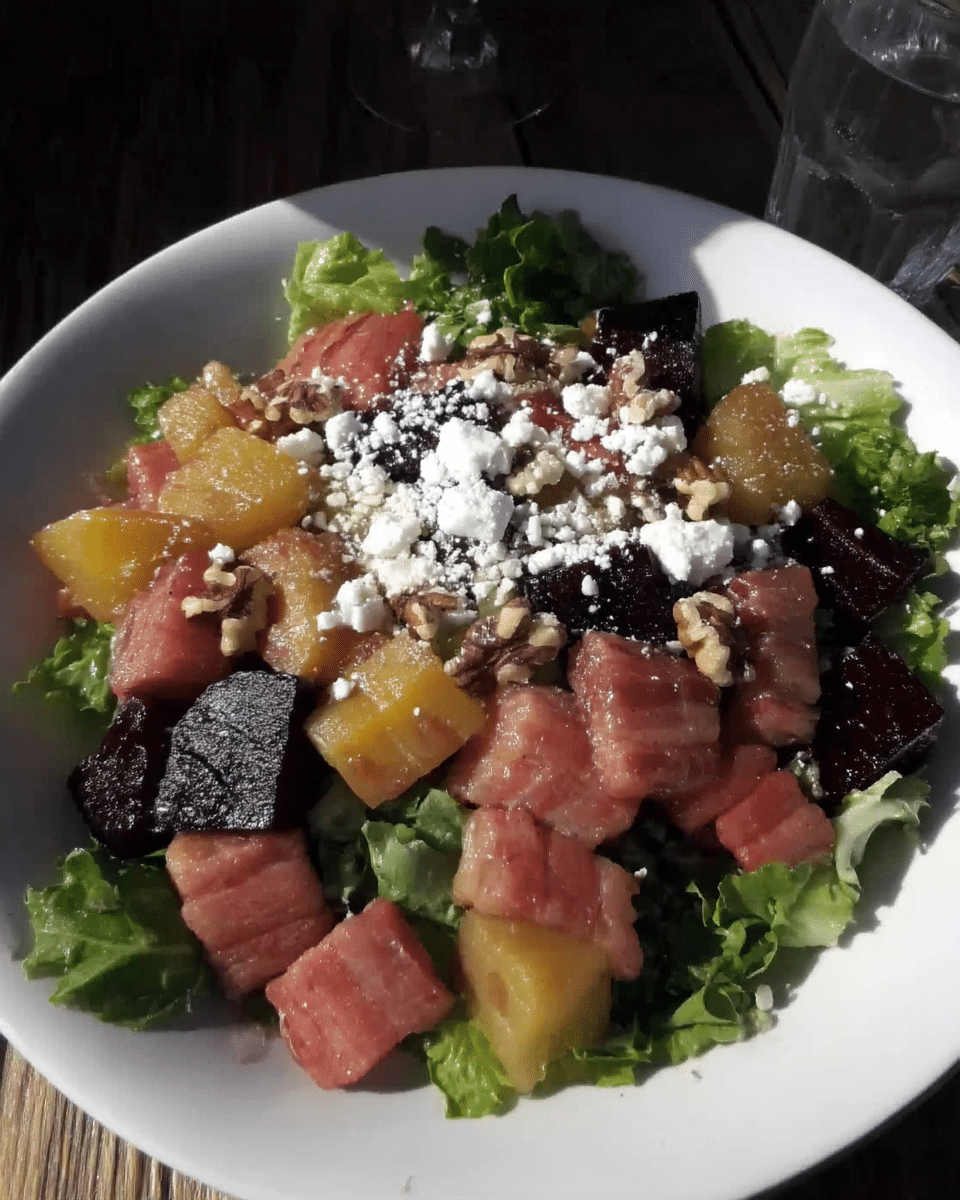 Ingredients for Beet and Goat Cheese Salad laid out on a table.