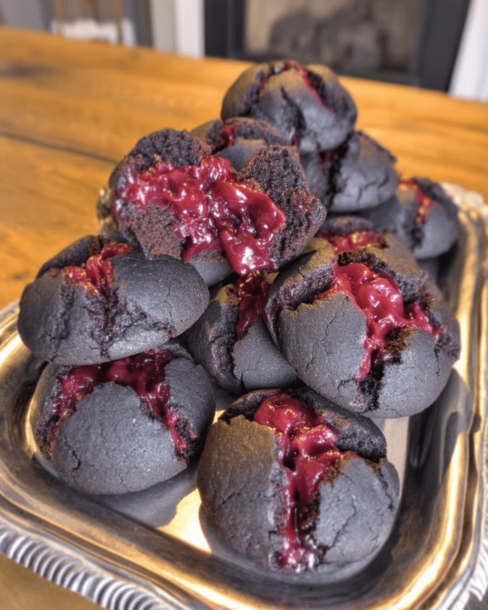 Perfectly cut Brimstone Brownies on a Halloween-themed plate.