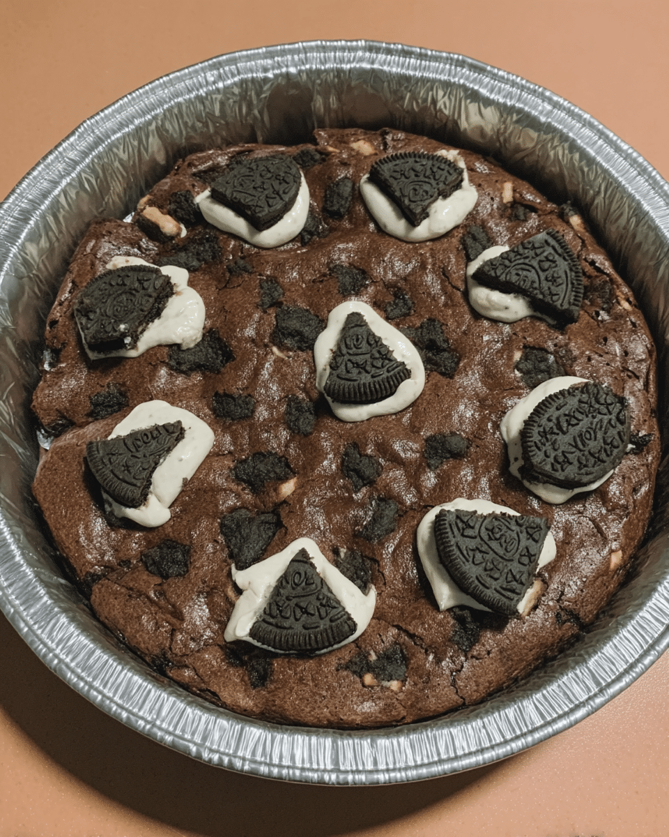 Halloween Oreo Brownies served with a scoop of ice cream.