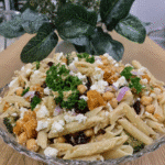 Chopped Fall Pasta Salad in a white bowl, ready to be enjoyed