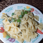 Creamy Corn Pasta with Basil plated and ready to eat