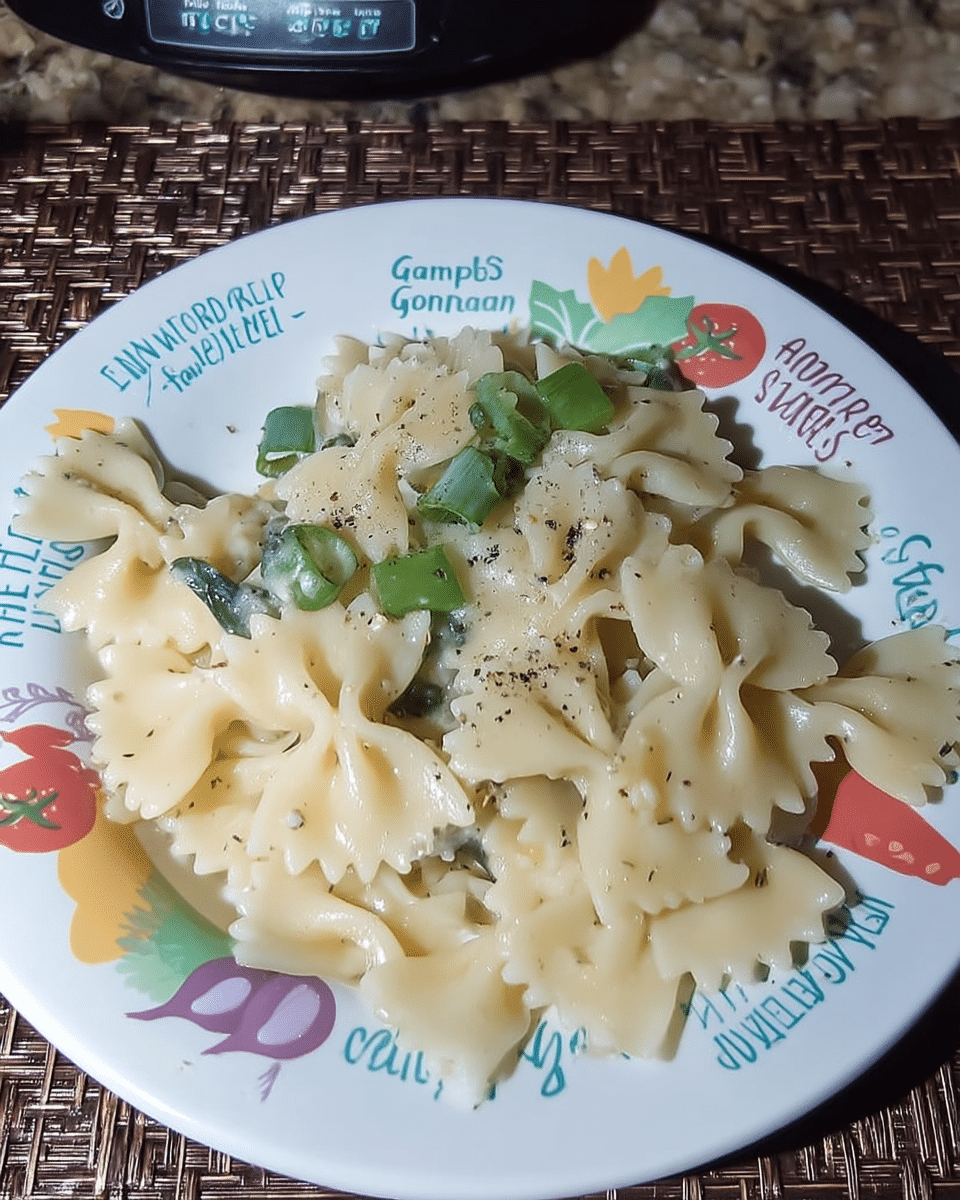 Creamy Corn Pasta with Basil plated and ready to eat