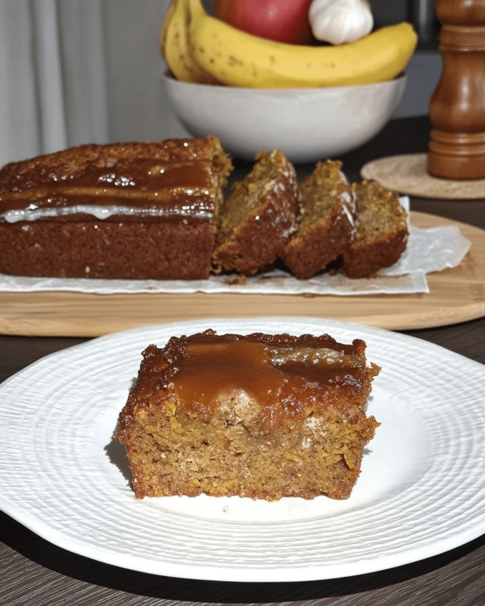 A plate of Easy Pumpkin Brownies served with a scoop of vanilla ice cream and a drizzle of caramel sauce.