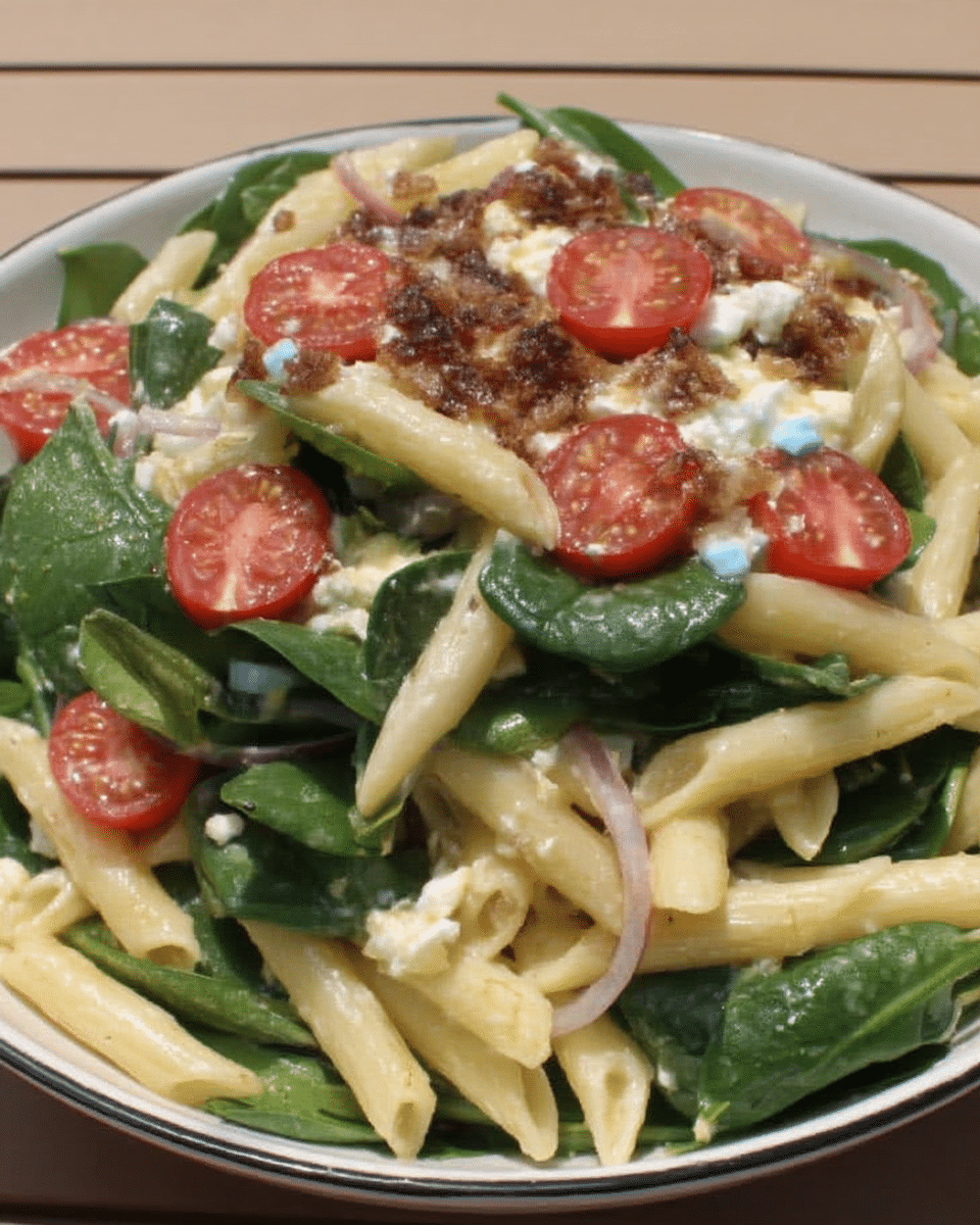 Close up of Fall Harvest Pasta Salad with poppyseed dressing.