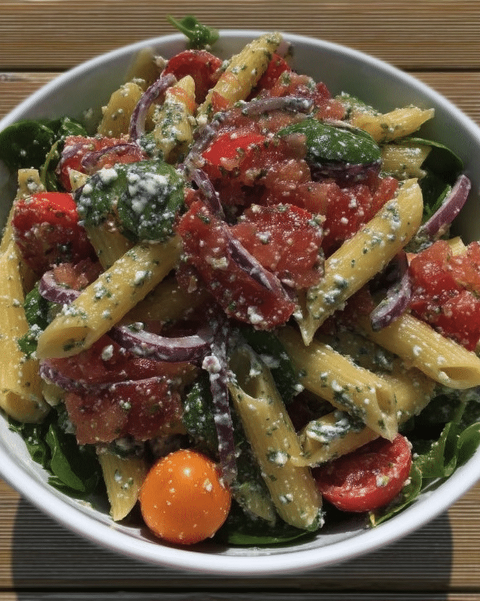 Fall Harvest Pasta Salad served family style.