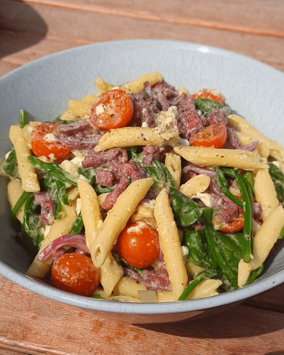 Fall Harvest Pasta Salad in a bowl.
