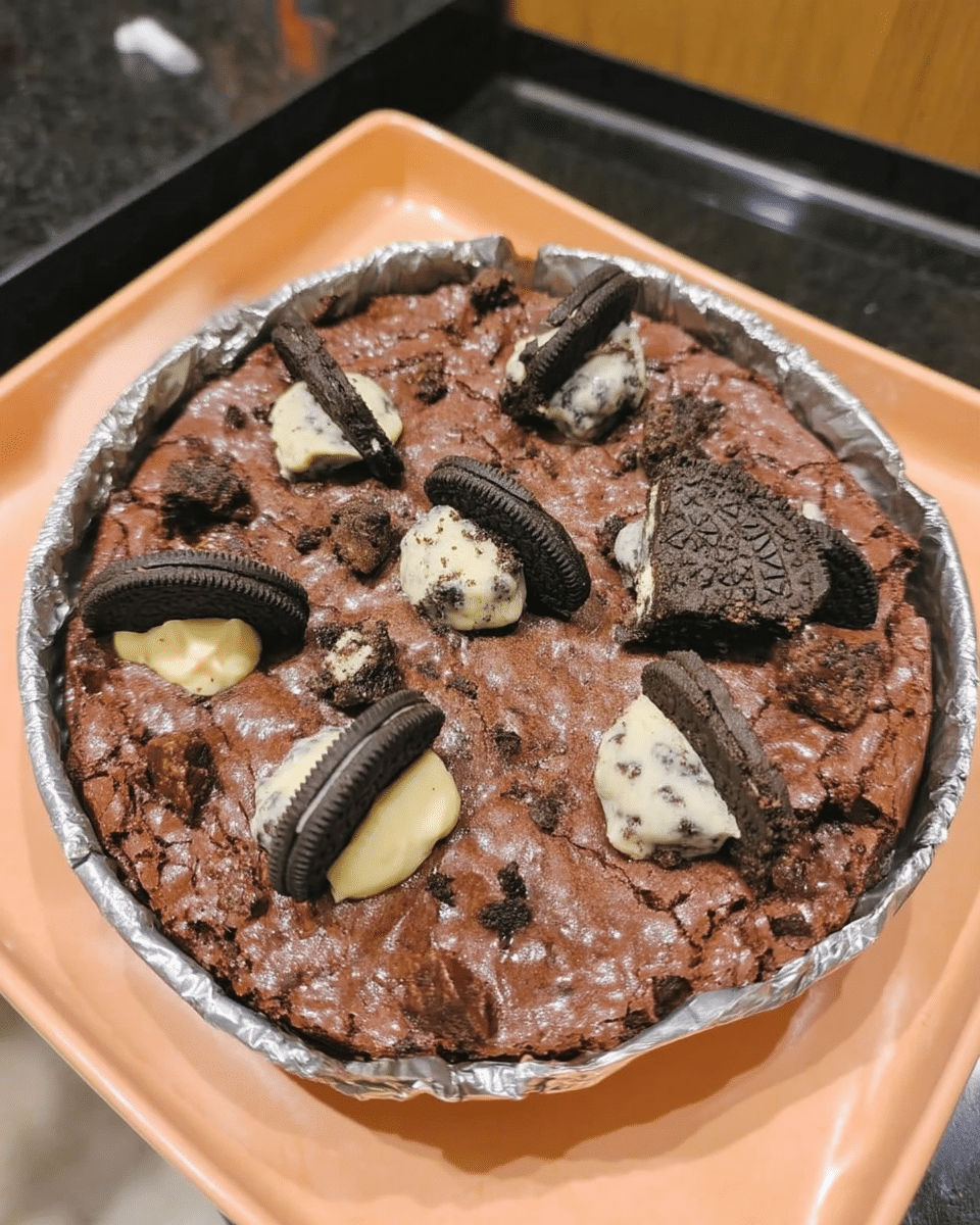 Halloween Oreo Brownies on a platter.