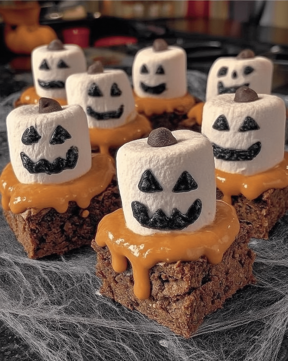 Jack-o'-Lantern Brownies arranged on a platter.