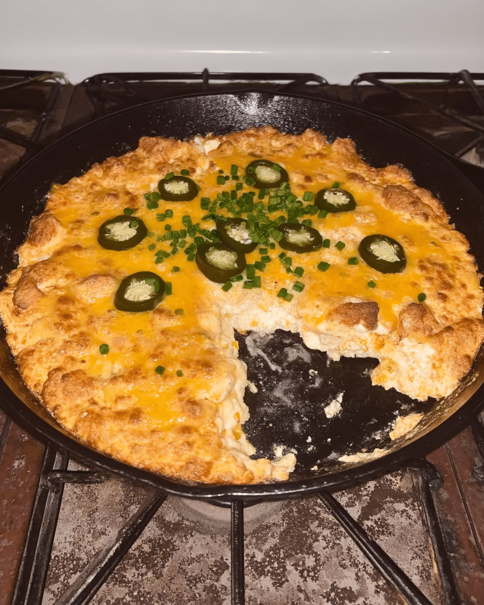 A close-up image of a bubbling jalapeño popper dip, garnished with fresh parsley.