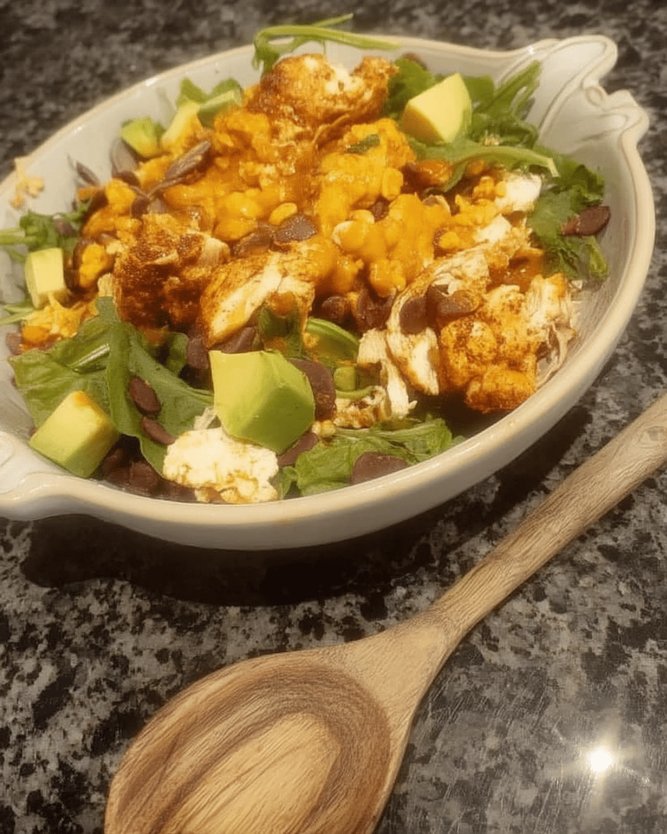 A hand squeezing a lime over the avocado and mango salad.