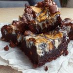 Sliced Pumpkin Cheesecake Brownies on a white plate