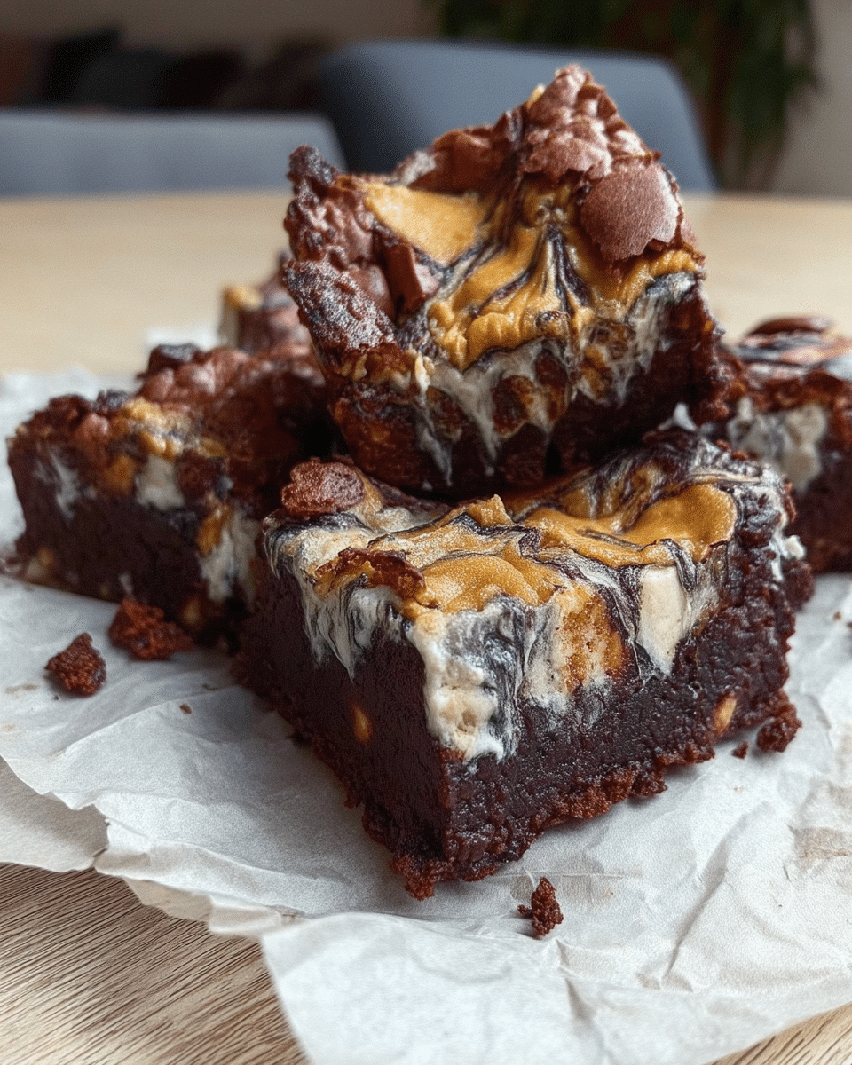 Sliced Pumpkin Cheesecake Brownies on a white plate