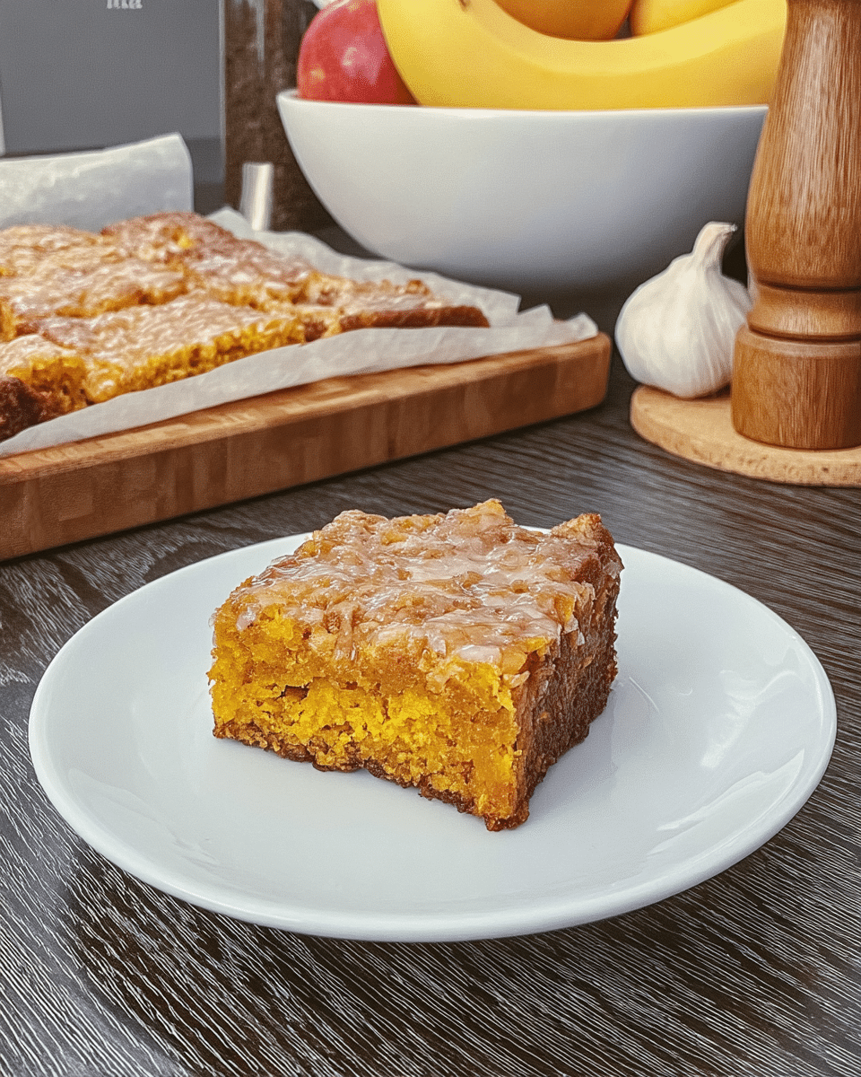 A slice of moist pumpkin coffee cake with a thick streusel topping.