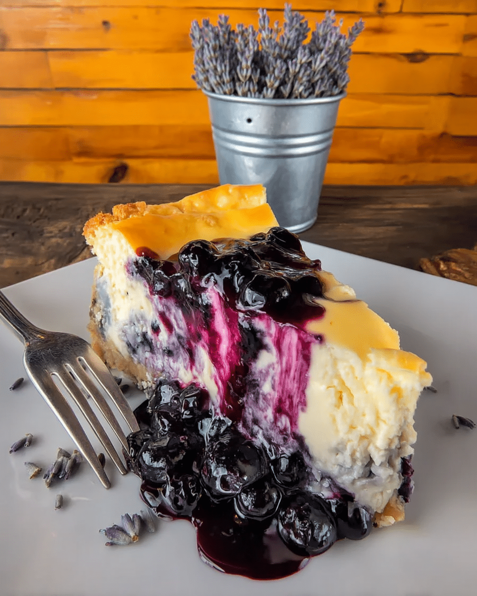 A close-up shot of the cheesecake with pro tips displayed as text overlay.
