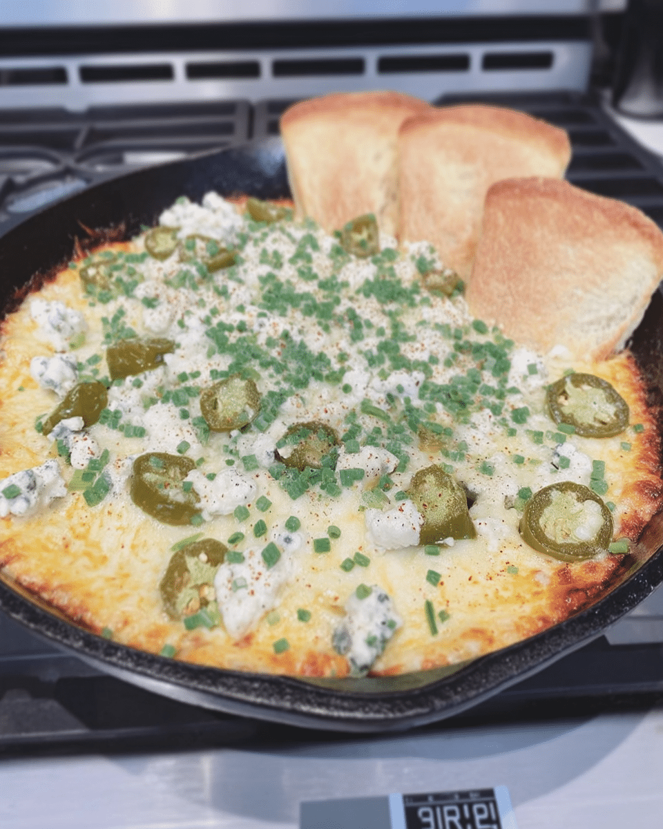A spread of the jalapeño popper dip served with various dippers like chips, carrots, and celery.