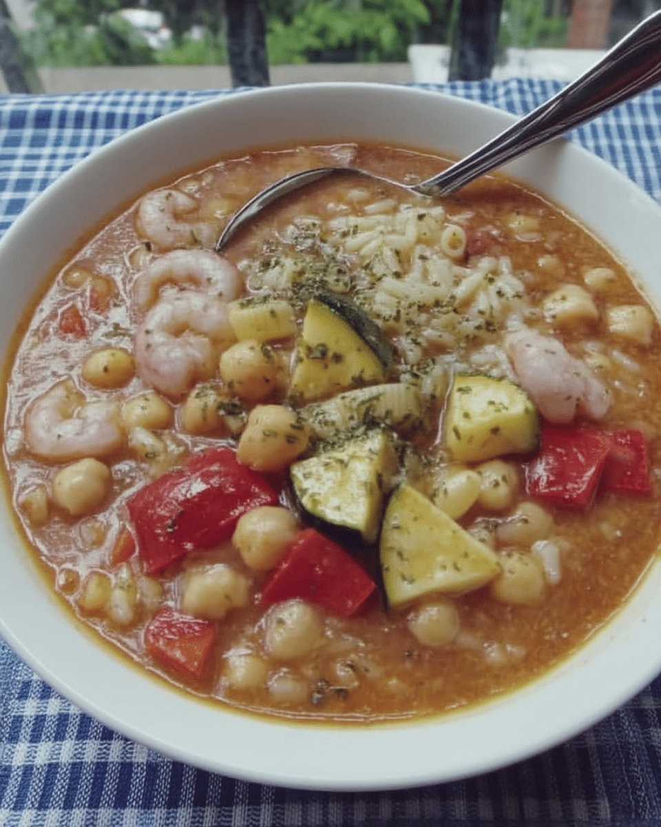 A steaming bowl of Spicy Italian Sausage and Tortellini Soup, garnished with fresh parsley, sits on a wooden table.