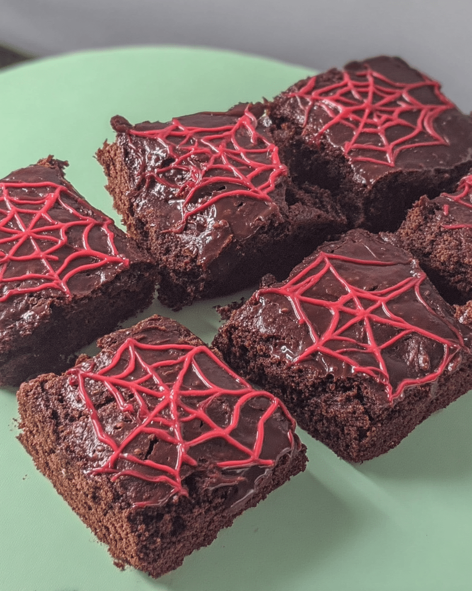 Spiderweb Brownies on a Halloween-themed plate