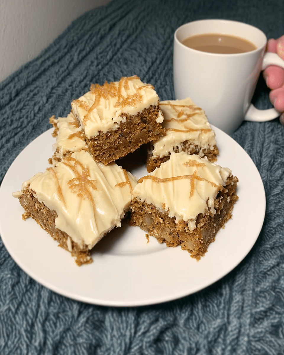 A batch of freshly baked pumpkin blondies, cut into squares and ready to serve.