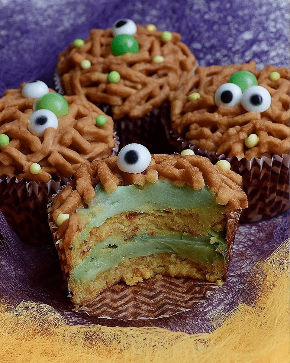 Witch Cauldron Brownie Bites served on a Halloween-themed table setting.