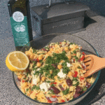 Ingredients laid out for orzo salad
