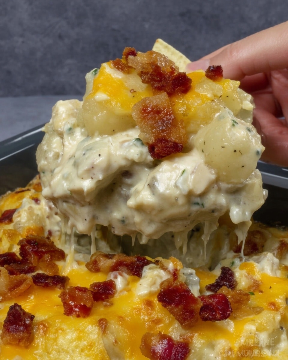 Game Day Snacks Football cheesy chicken dip with bacon scoop