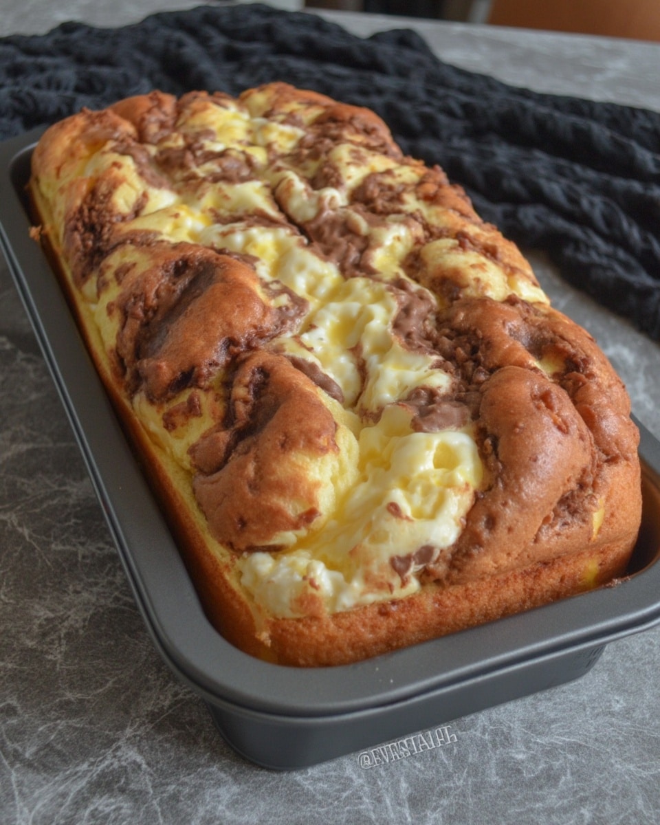 Close-up of pumpkin bread with cream cheese layers